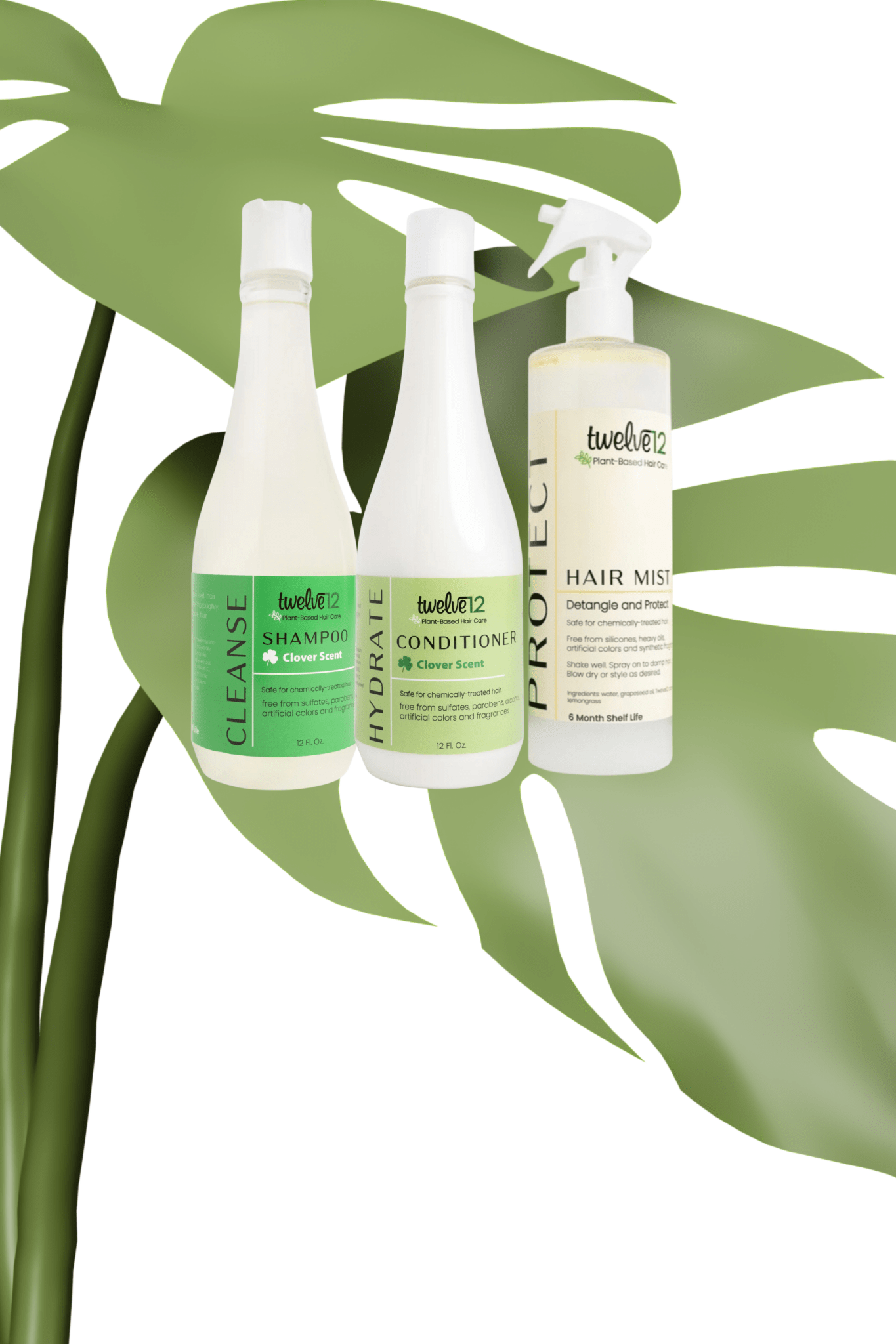 Kit purification trèfle Twelve12 de Les soins Bellafro avec shampooing, après-shampooing et spray capillaire