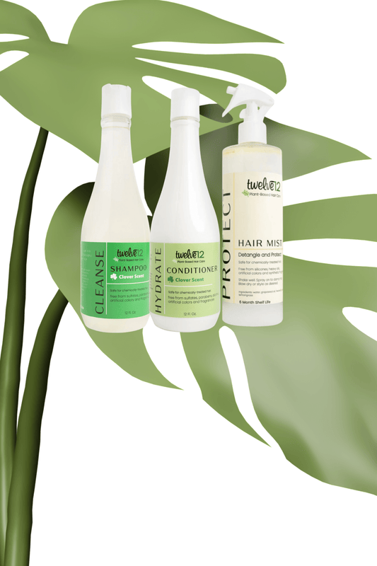 Kit purification trèfle Twelve12 de Les soins Bellafro avec shampooing, après-shampooing et spray capillaire