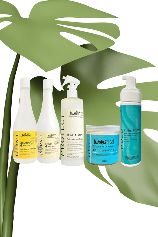 Kit soin cheveux menthe Les soins Bellafro avec shampooing, après-shampooing, spray, gel définisseur et mousse coiffante